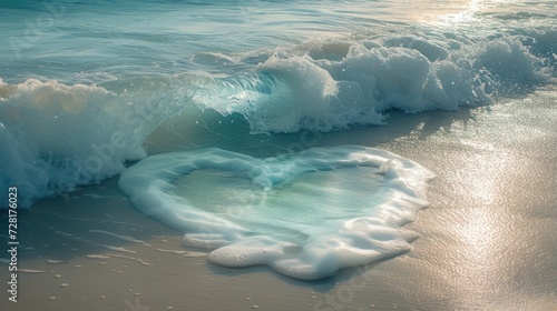A heart-shaped wave emerges in the light blue sea  a marine embrace  Ai Generated.