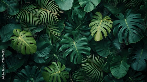 Group background of dark green tropical leaves   monstera  palm  coconut leaf  fern  palm leaf bananaleaf  background. concept of nature