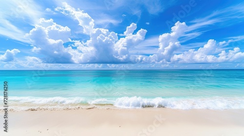 Scenic beach featuring pristine white sand  offering a serene and stunning escape  Ai Generated.