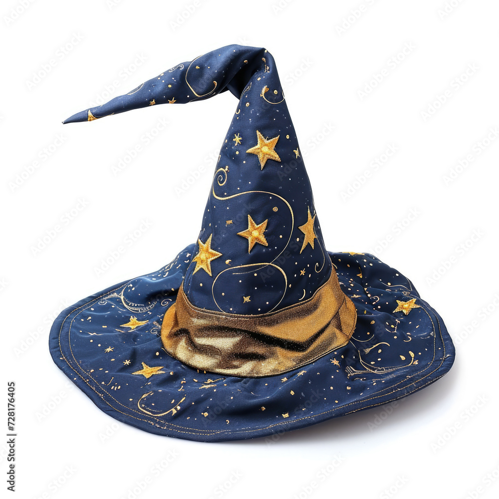Fabric magic wizard hat isolated on a white background, perfect for fantasy themes, Ai Generated. Fabric magic wizard hat isolated on a white background, perfect for fantasy themes, Ai Generated.