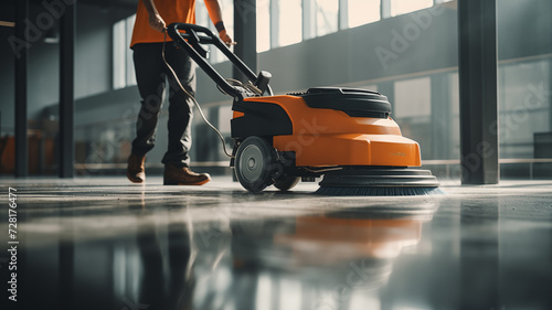 cleaning floor with machine