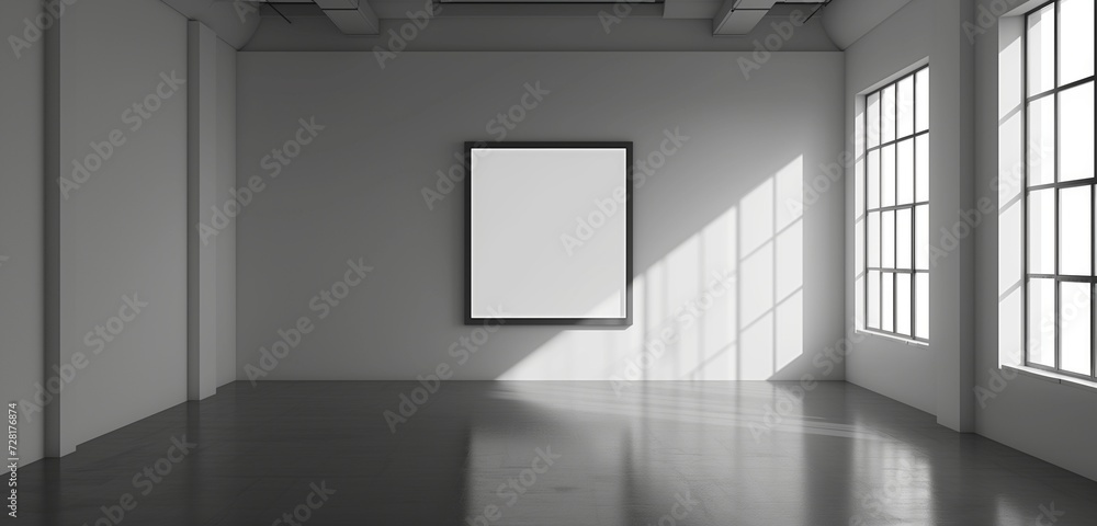 An avant-garde art gallery with an empty frame, highlighted by a solitary. An avant-garde art gallery with an empty frame, highlighted by a solitary.
