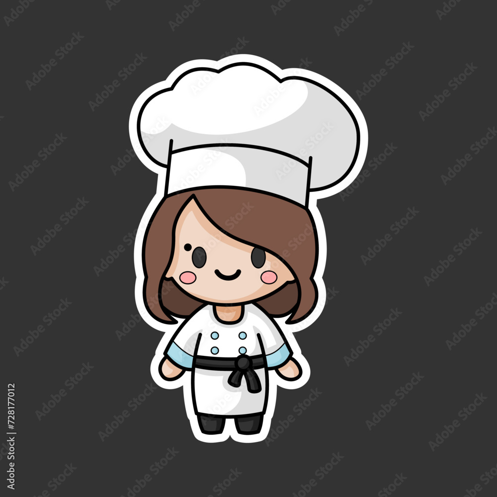sticker of a female chef, wearing a typical chef's suit. sticker of a female chef, wearing a typical chef's suit.
