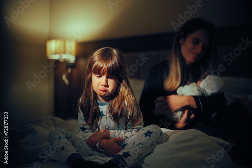 Εκτύπωση καμβά Sad Elderly Sister Being Jealous of the Little Baby with Her mom