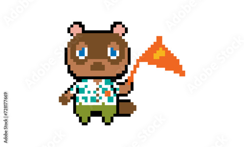 Pixel art of tom nook animal crossing with flag vector
