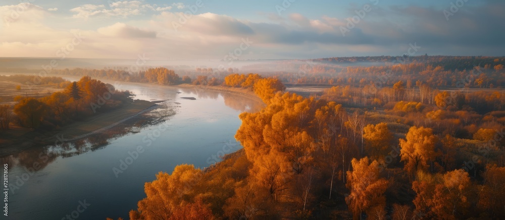 Autumn Landscape of the Volg River: A Stunning Fall View of the Majestic Volg River in a Mesmerizing Autumn Landscape