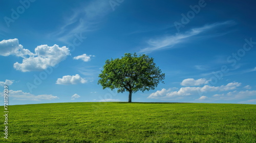 Tree stand on green field background  nature wallpaper for web or banner