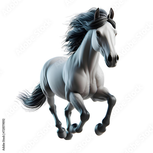 3D horse running towards the camera. Isolated on white background.