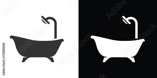 bathtub with bath on black and white 