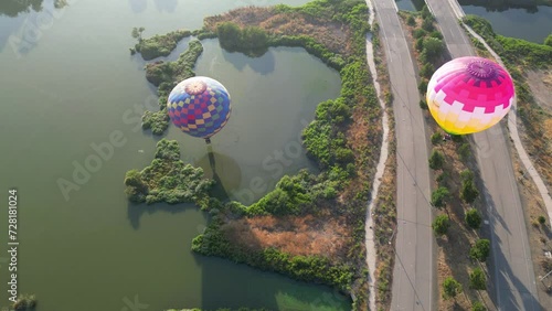 hot air balloons over Laguna Caren Chile photo