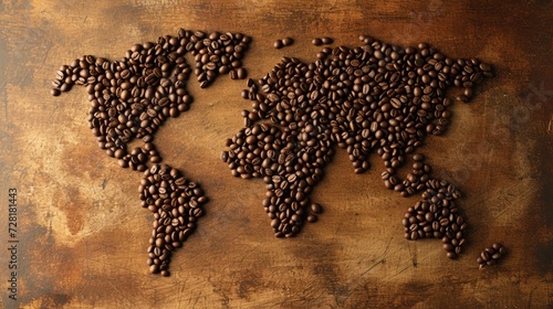 World map formed with coffee beans, a creative blend of geography and aroma. Ai Generated