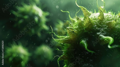 Sinister green monster bacteria and viruses launch an assault within the body's defenses. Ai Generated. photo