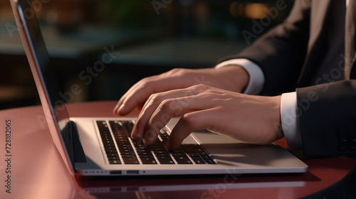 close up of businessman's hand typing on his laptop, digital business management concept, digital business, technology use in business, business analysis, tech innovation, internet connectivity,
