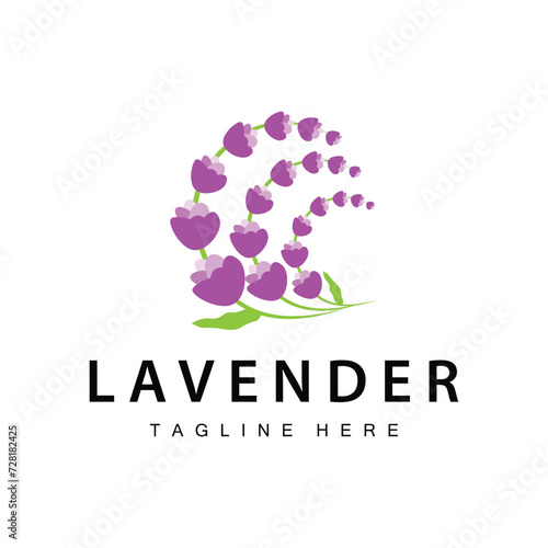 Lavender logo simple design vector cosmetic plant purple color and aromatherapy lavender flower garden template