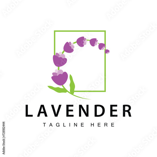 Lavender logo simple design vector cosmetic plant purple color and aromatherapy lavender flower garden template