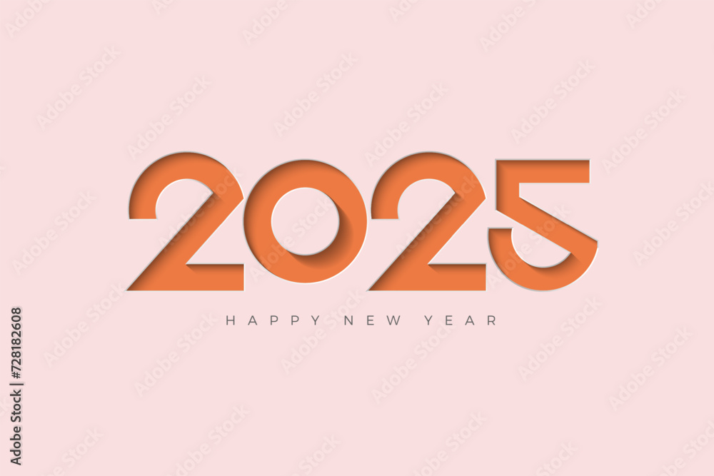 Happy new year 2025 design with paper cut numbers pressed on paper