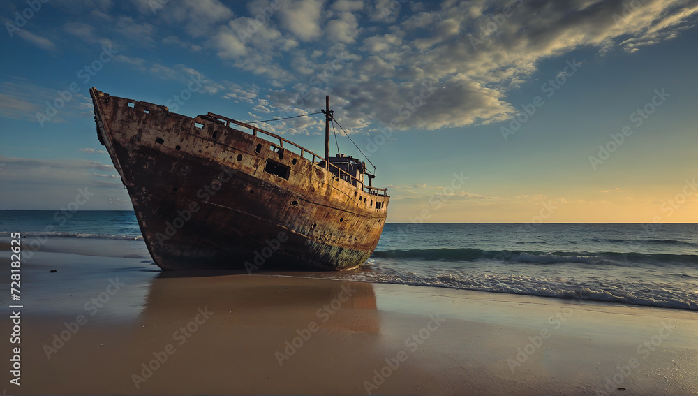 Old pirate ship abandoned on the sea shore Old pirate ship abandoned on the sea shore