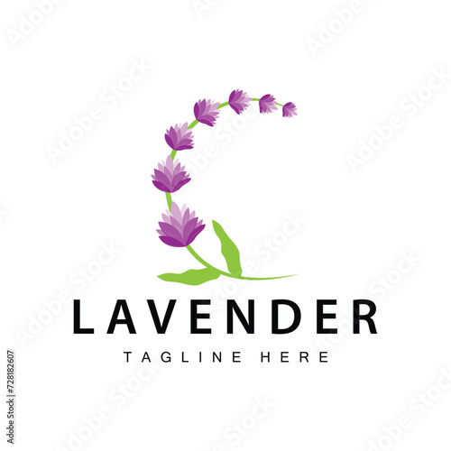 Lavender logo simple design vector cosmetic plant purple color and aromatherapy lavender flower garden template