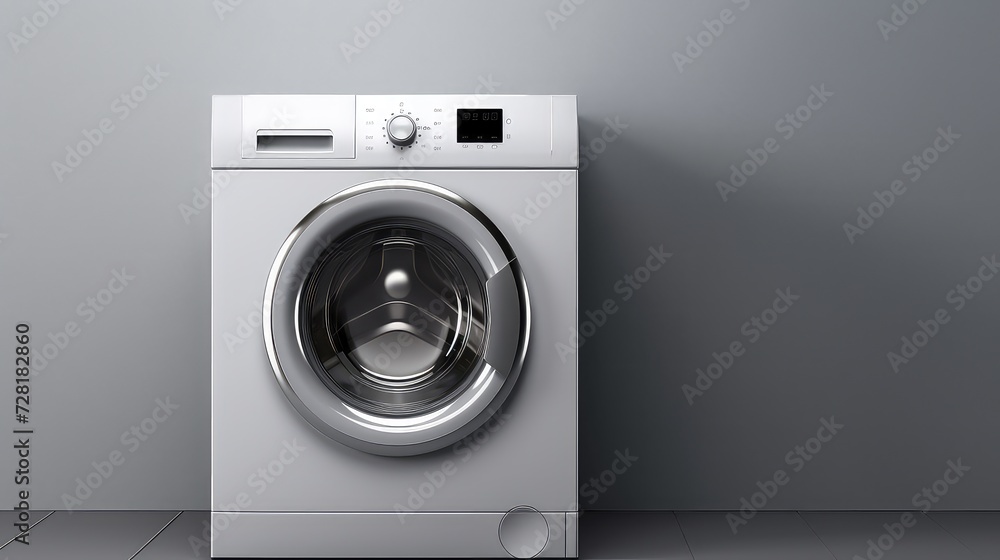 Washing machine on gray wall background.