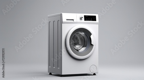 3d rendering of a white washing machine isolated in gray studio background