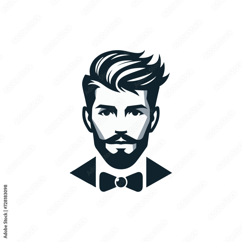 The Barber Shop Logo Handsome man with beard and scissor