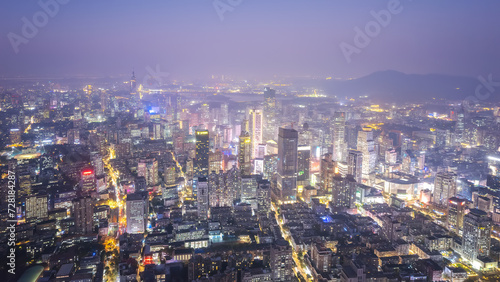 Aerial photography of night scenes of urban buildings in the center of Nanjing city © 昊 周