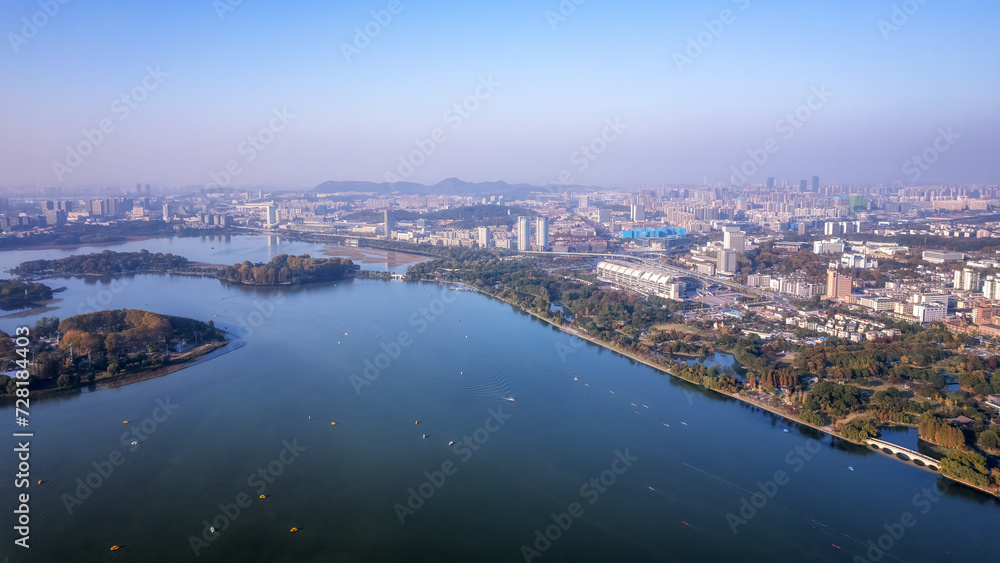 Aerial photography of the skyline of urban architecture in Xuanwu Lake, Nanjing