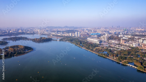 Aerial photography of the skyline of urban architecture in Xuanwu Lake, Nanjing © 昊 周