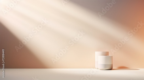 Cosmetic cream bottle on white table with sunlight. 3D rendering
