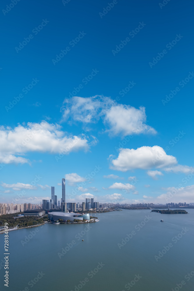 Aerial photography of the urban landscape of Jinji Lake in Suzhou