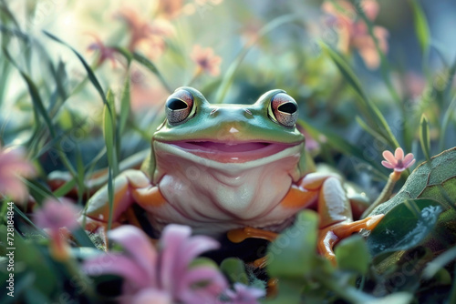 happy smiling frog in nature