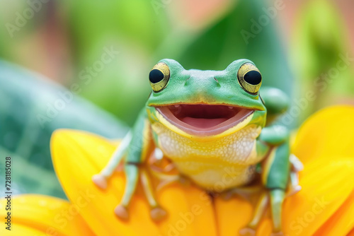happy smiling frog in nature
