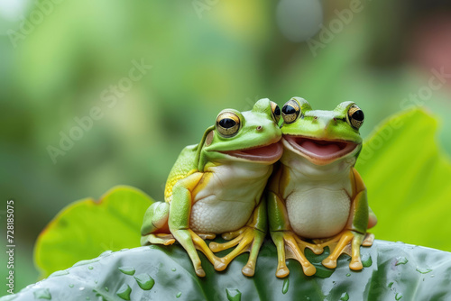 happy smiling frogs in nature