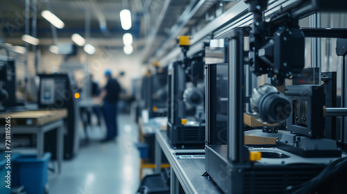 Impressoras 3 D em ação em uma planta de manufatura produzindo protótipos e componentes representando a inovação e eficiência da manufatura aditiva photo