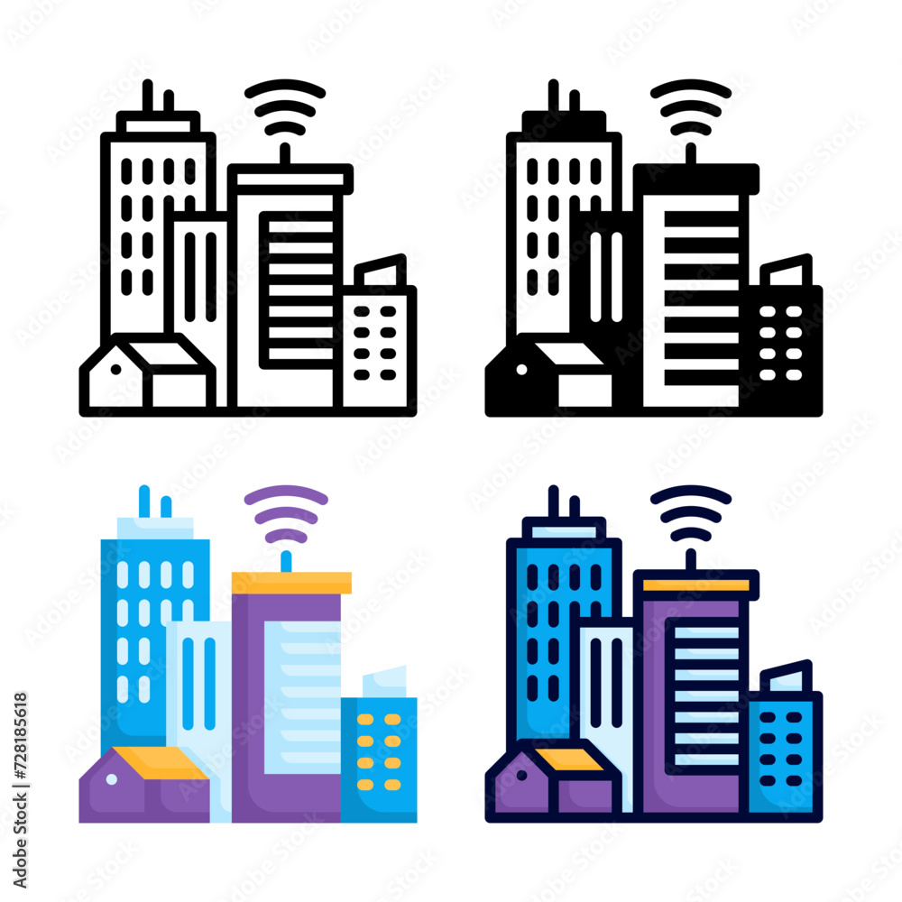 Obraz premium Smart City icon set style collection in line, solid, flat, flat line style on white background
