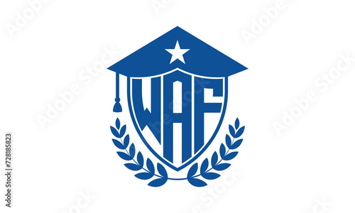 WAF three letter iconic academic logo design vector template. monogram  abstract  school  college  university  graduation cap symbol logo  shield  model  institute  educational  coaching canter  tech