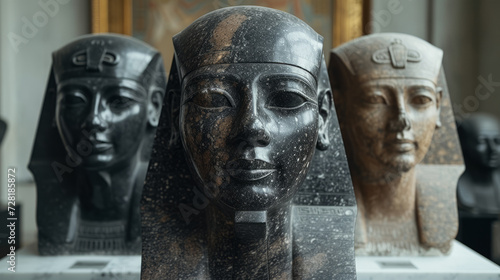 Statues of Egyptian deities in a museum.