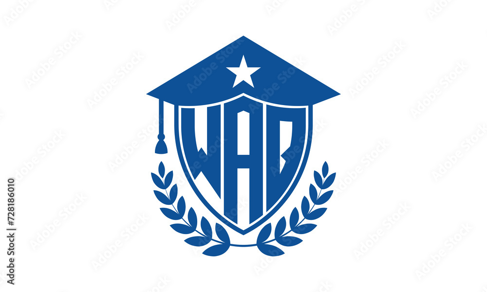 WAQ three letter iconic academic logo design vector template. monogram, abstract, school, college, university, graduation cap symbol logo, shield, model, institute, educational, coaching canter, tech WAQ three letter iconic academic logo design vector template. monogram, abstract, school, college, university, graduation cap symbol logo, shield, model, institute, educational, coaching canter, tech