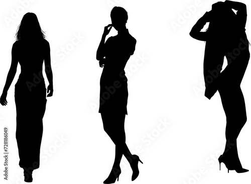 silueta, gente, mujer, ilustración, par, vector, moda, negro, pasarela