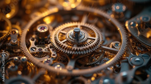 The essence of timekeeping mechanics revealed in a close-up of clockwork gears, where every second is a masterpiece of engineering