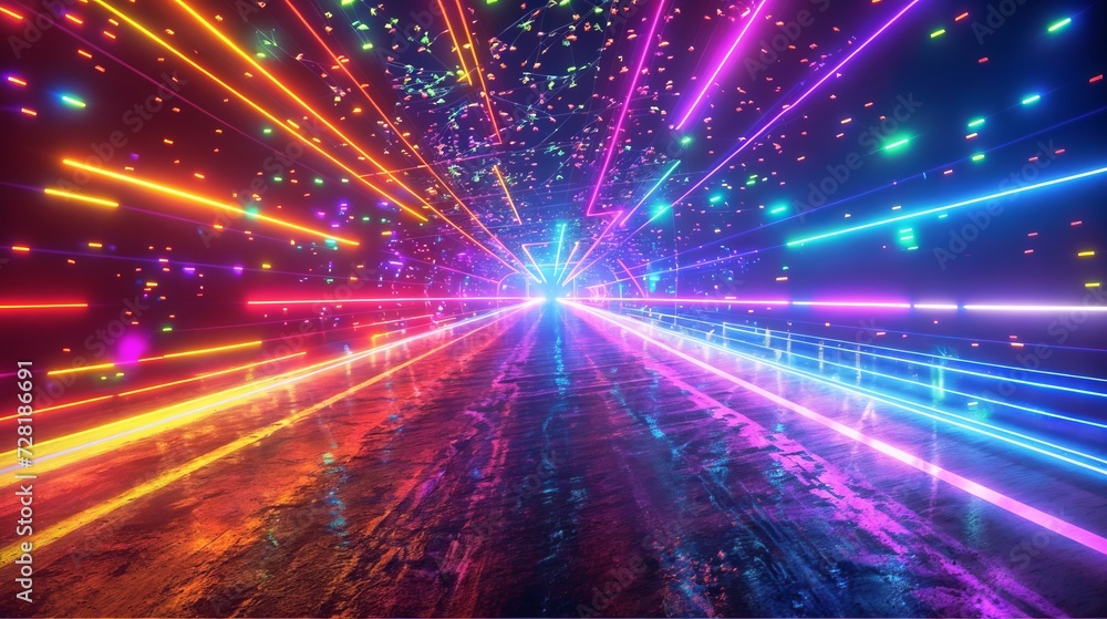 abstract background with colorful laser rays and luminous lines
