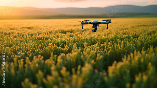 Um drone agrícola equipado com tecnologia de  I A monitorando a saúde das plantações e fornecendo dados em tempo real para a agricultura de precisão e otimização do rendimento photo