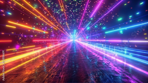 abstract background with colorful laser rays and luminous lines