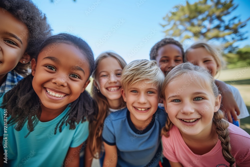 Group of diverse cheerful fun happy multiethnic children outdoors at the schoolyard Group of diverse cheerful fun happy multiethnic children outdoors at the schoolyard