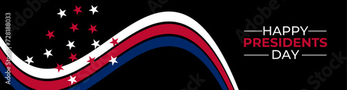 Happy Presidents Day banner. Federal holiday in America. Banner with US flag. Header for letters, websites, mailing lists. Happy Presidents Day with stars and ribbon. sale banner, poster.