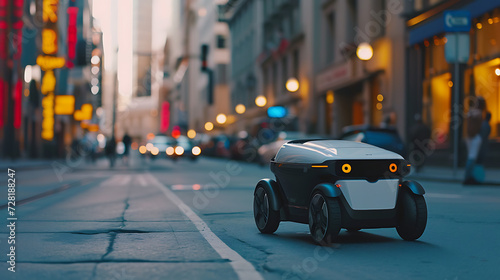 Um robô de entrega autônomo navegando por ruas urbanas movimentadas destacando o papel da robótica no processo de entrega de última milha © Alexandre