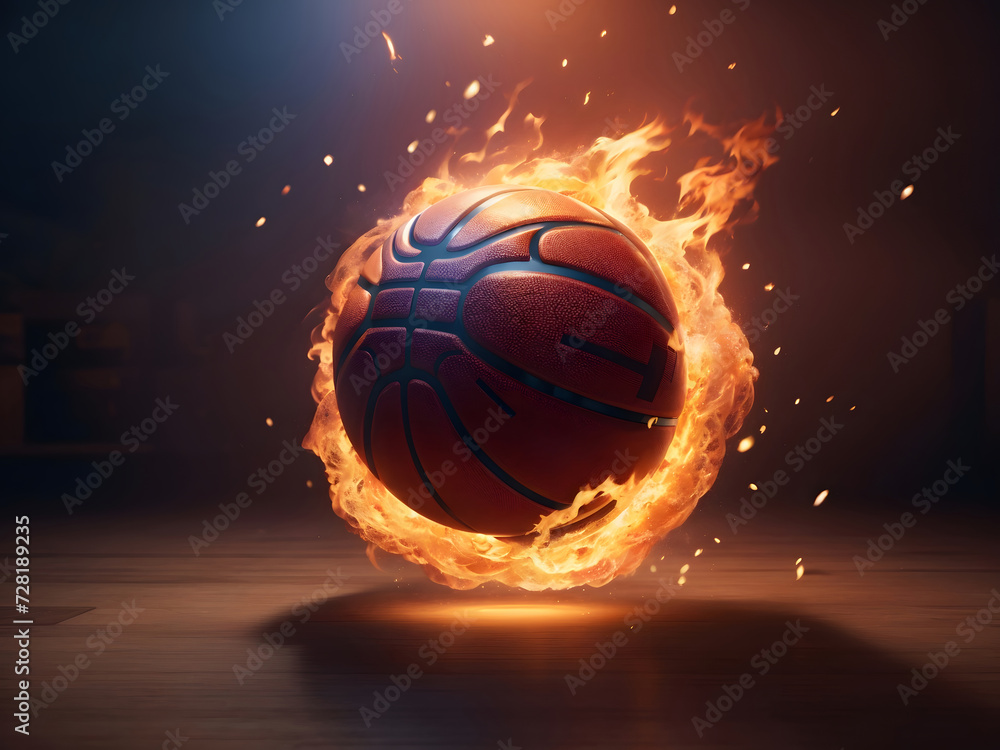 Fototapeta premium Basketball ball fire, epic 3d render illustration design.