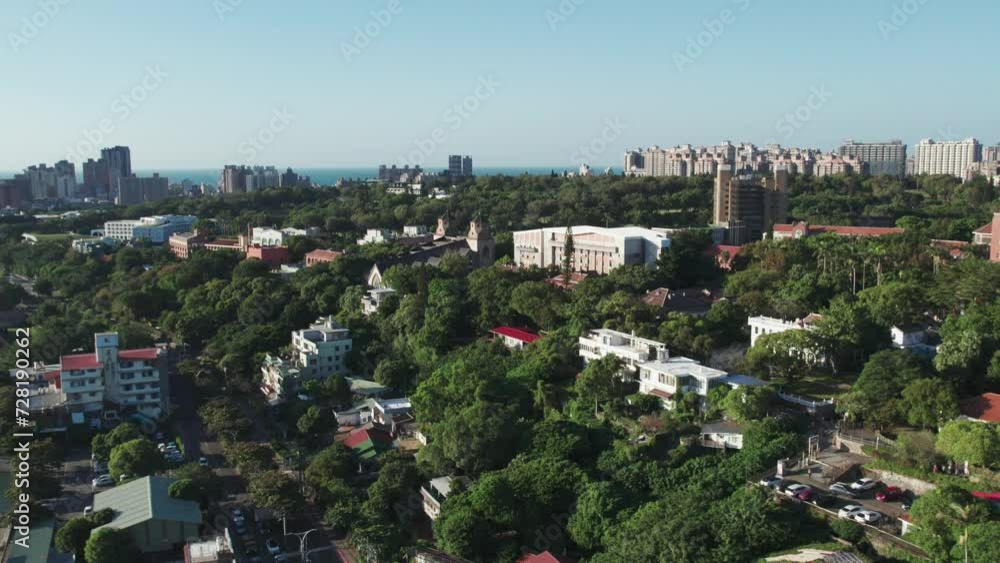 Aletheia University campus in Taipei with surrounding greenery, Aerial Aletheia University campus in Taipei with surrounding greenery, Aerial