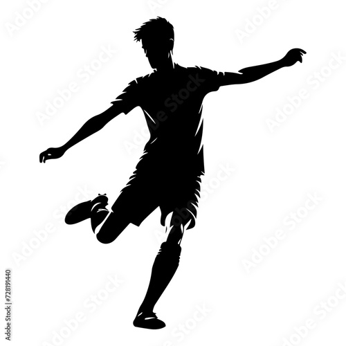 Young soccer player kicking a ball pose vector silhouette, black color silhouette