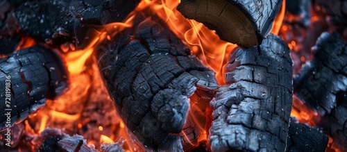 Close Up of Burning Wood with Textured Close Up, Burning Wood, and Texture